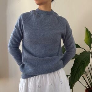 Magaschoni 100% Lambswool Lightweight Crew Neck Knit Sweater Light Blue Size XS